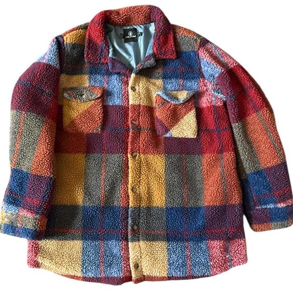 Volcom Plaid Sherpa Fleece Jacket – Kids XL (Youth 12 / Fits Adult XS-S) - Picture 1 of 7